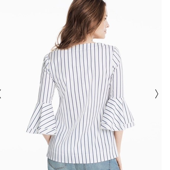 White House Black‎ Market The Carmen white blue striped  Poplin blouse top Sz 4 - Picture 3 of 9
